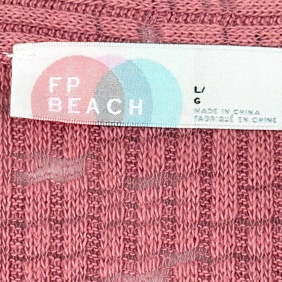Free People FP Beach Collared Ribbed V Neck LS Maxi Sweater Dress Womens L Pink - Picture 2 of 8